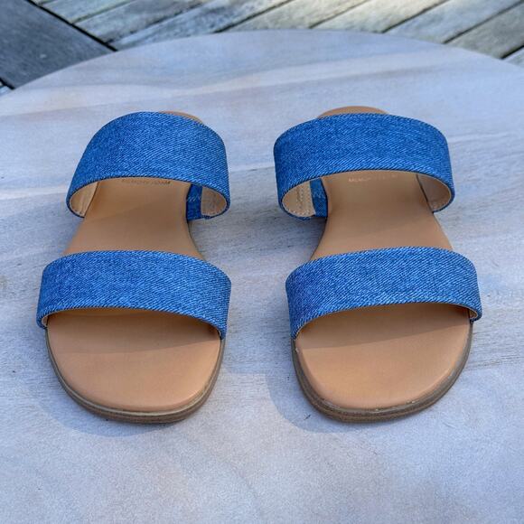 Lauren Conrad Womens Sunstone Slip On Sandals Blue Denim Brown Size 8 New - Picture 13 of 13